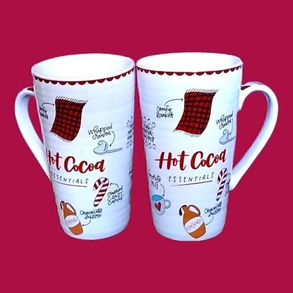 CHRISTMAS PIER 1 *HOT COCOA ESSENTIALS*  MUG Tall 16 OZ  SET OF 2 VINTAGE - Picture 1 of 11